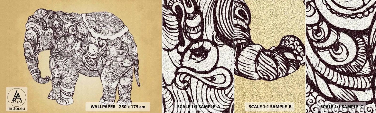 Fotótapéta Minta Öntapadós Deluxe Sticker - Az elefánt megvakult - Elefánt, indián, Állat - 100x30 cm