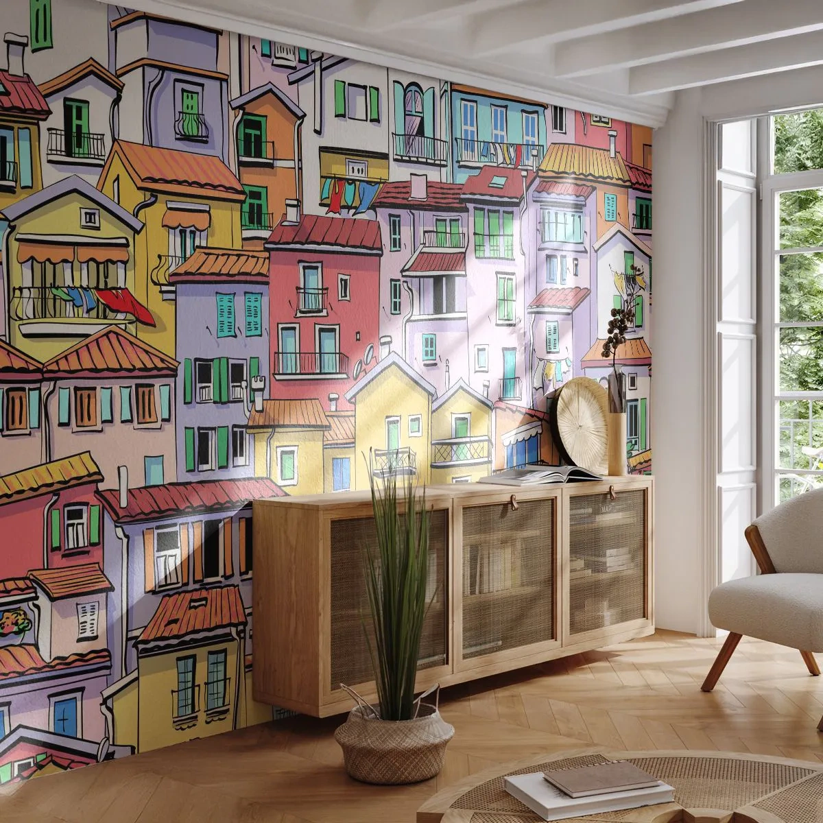 Öntapadós Fotótapéta Deluxe Sticker - Vidám város - Város, Bérházak, Házak - 250x175 cm