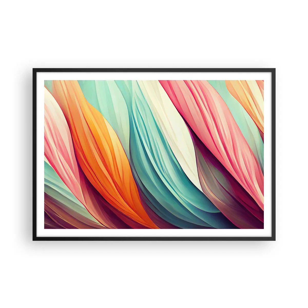 Poszter fehér keretben - Szivárványos szövés - 100x70 cm