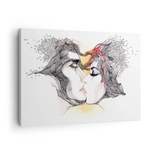 Vászonkép - Egy pár művészi portréja absztrakt hajmotívumokkal - 70x50cm - A világ nem létezik - Modern fali dekoráció nappalihoz és hálószobához ARTTOR