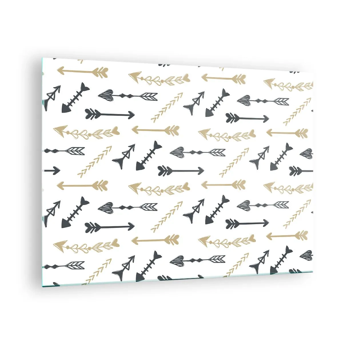Üveg kép - Különböző színű nyilak mintázata fehér alapon - 70x50cm - Az íjász álma - Modern fali dekoráció nappalihoz és hálószobához ARTTOR