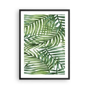 Poszter fehér keretben - Pálmafák minimalista botanikai mintázatban - 50x70cm - A zöld lombkorona alatt - Modern fali dekoráció nappalihoz és hálószobához ARTTOR