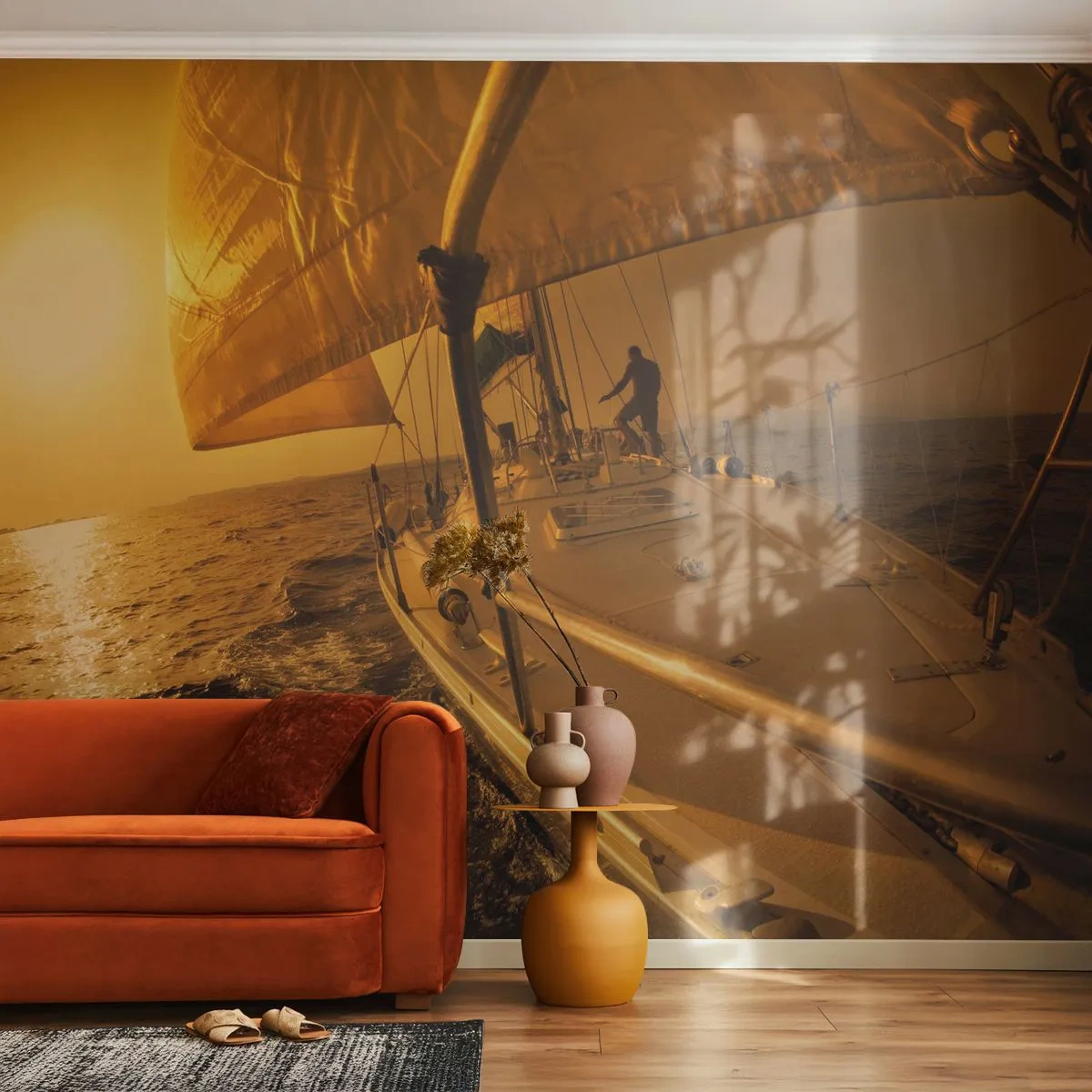 Fotótapéta Premium Canvas - Arany este egy színes nap után - Tengerészeti tanulmányok, Vitorlás, Utazások - 450x315 cm