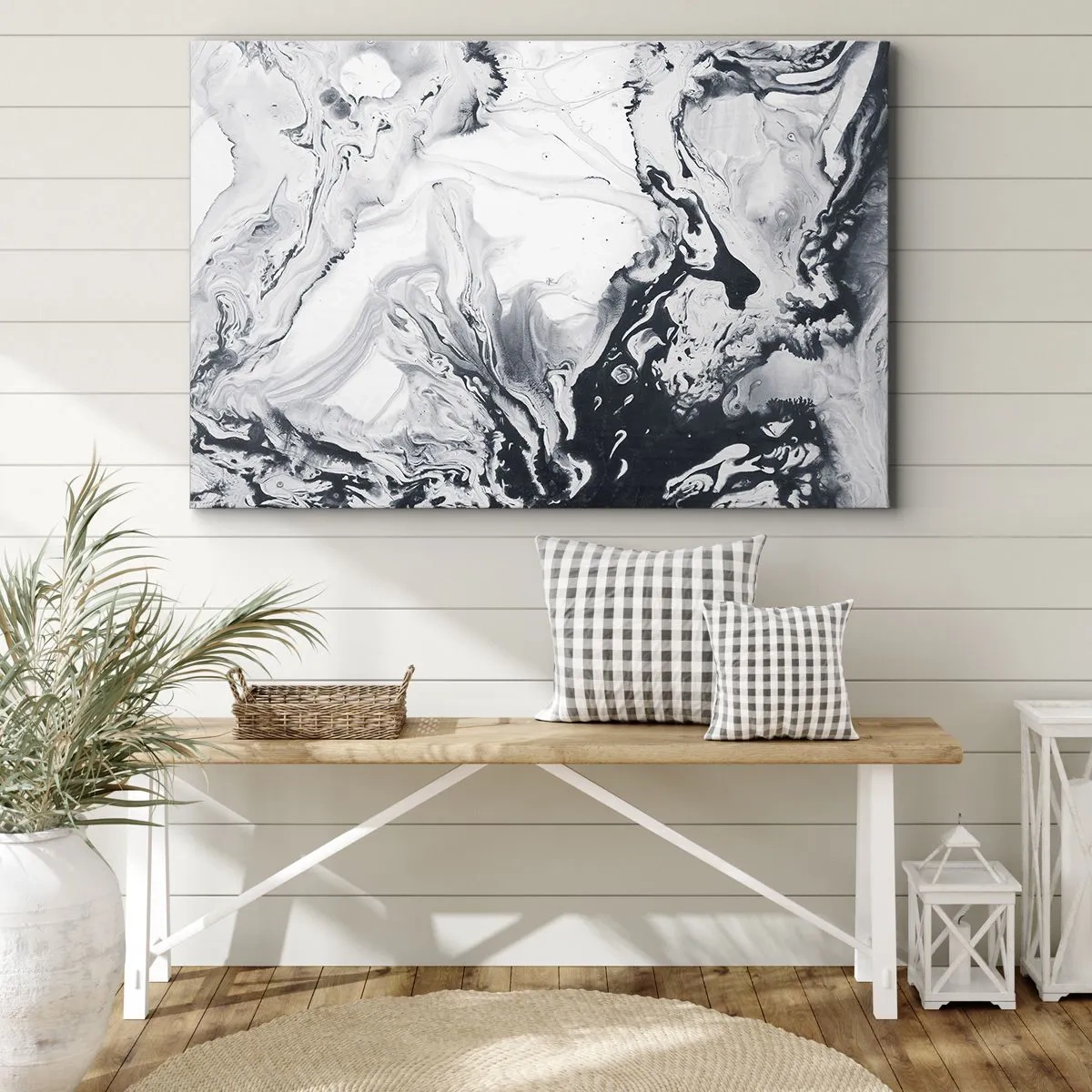 Vászonkép - Fekete-fehér absztrakt minta márványhatással - 70x50cm - A Föld belseje - Modern fali dekoráció nappalihoz és hálószobához ARTTOR