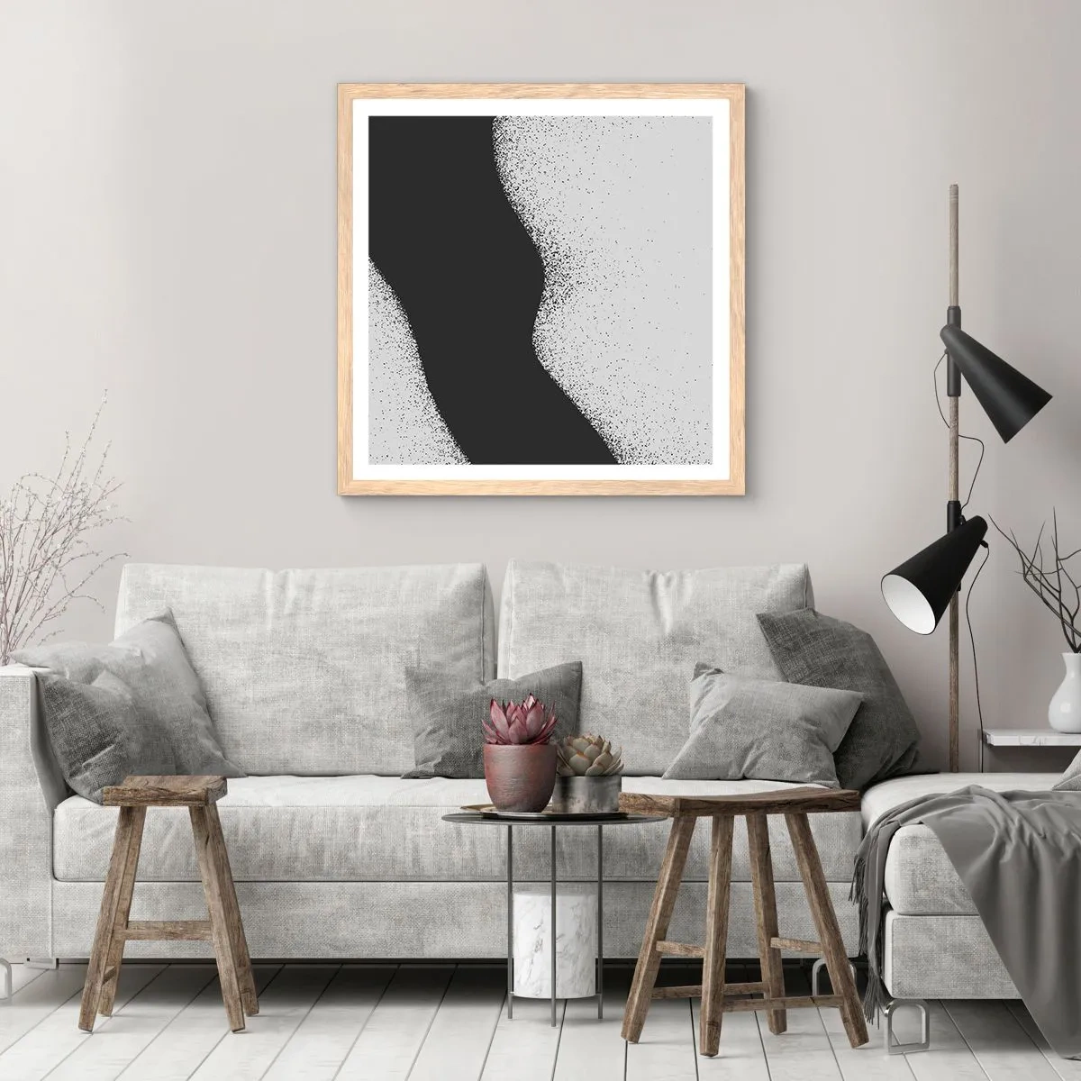 Poszter világos tölgy keretben - Folyékony egyensúly - 50x50 cm