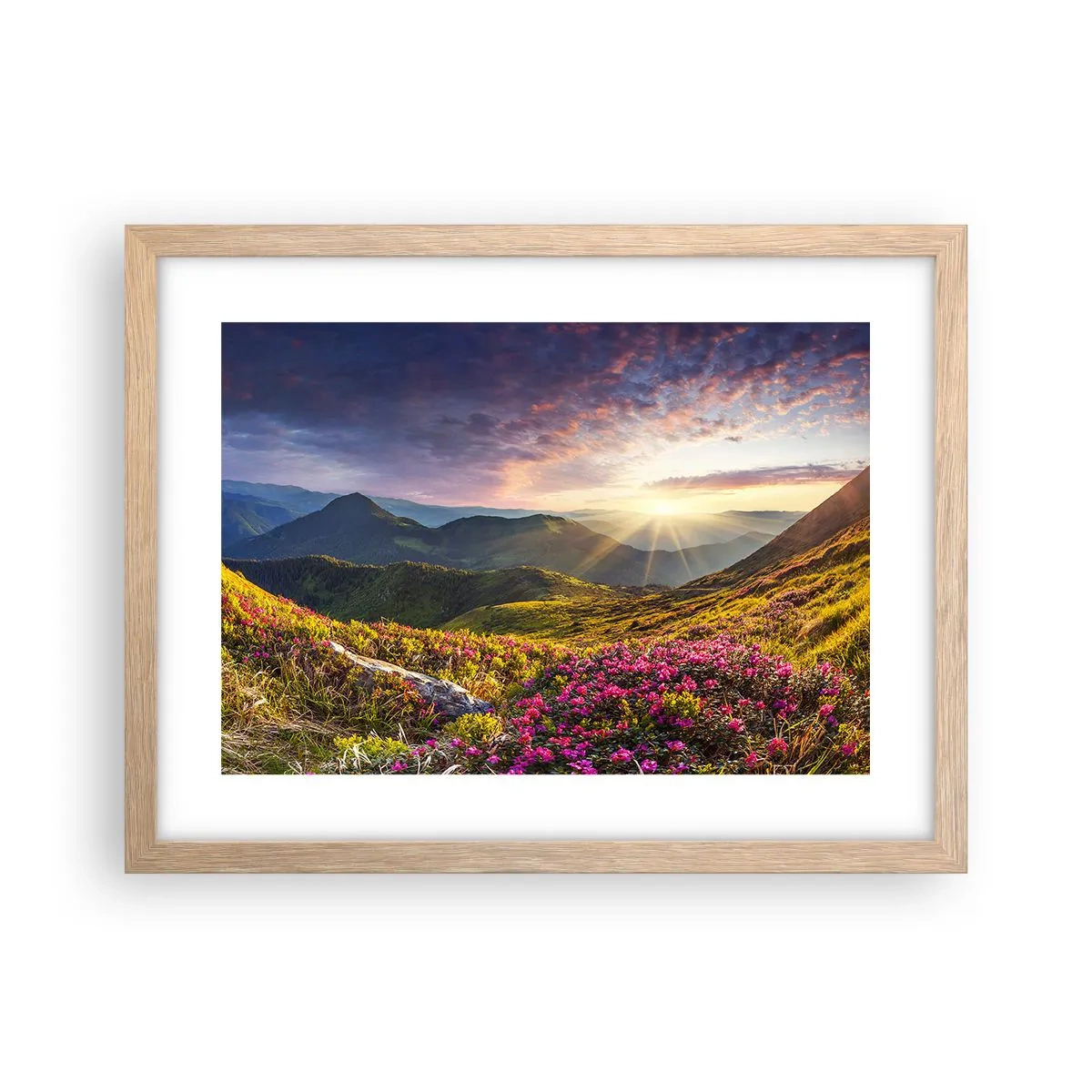 Poszter világos tölgy keretben - A Hegyi reggeli frissesség - 40x30 cm