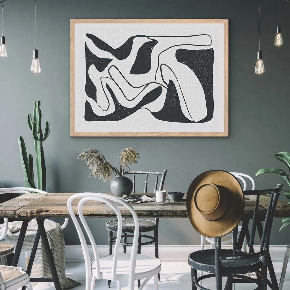 Poszter világos tölgy keretben - Absztrakt játék egy labirintusban - 70x50 cm