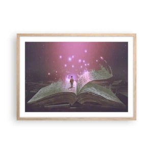 Poszter világos tölgy keretben - Meghívás egy másik világba – olvass! - 70x50 cm