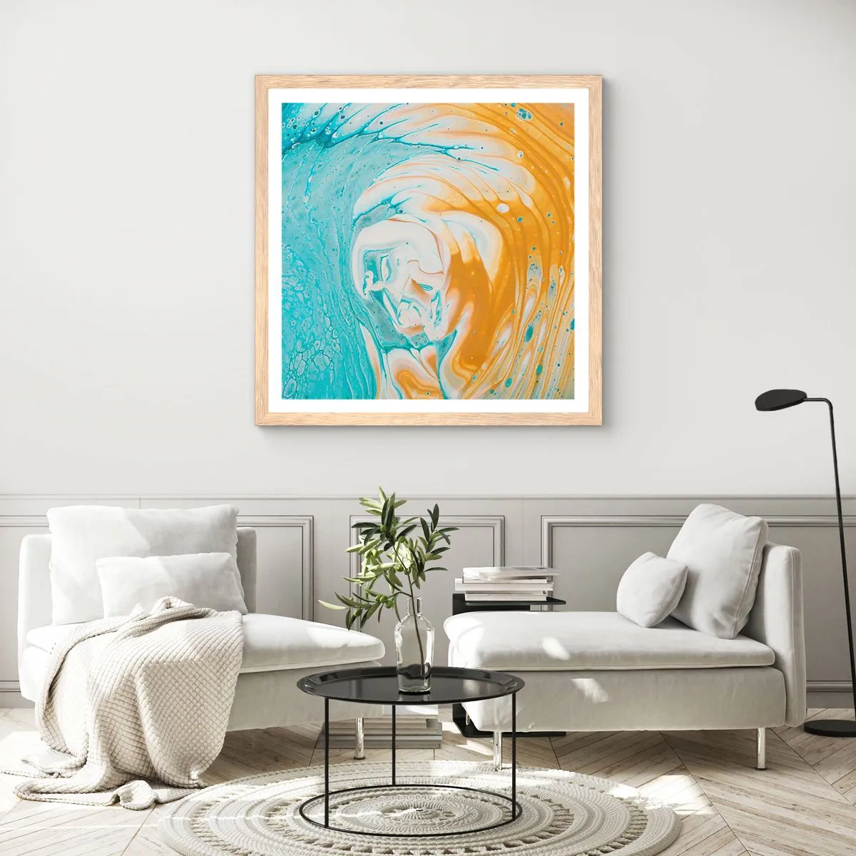 Poszter világos tölgy keretben - Pasztell örvény - 60x60 cm