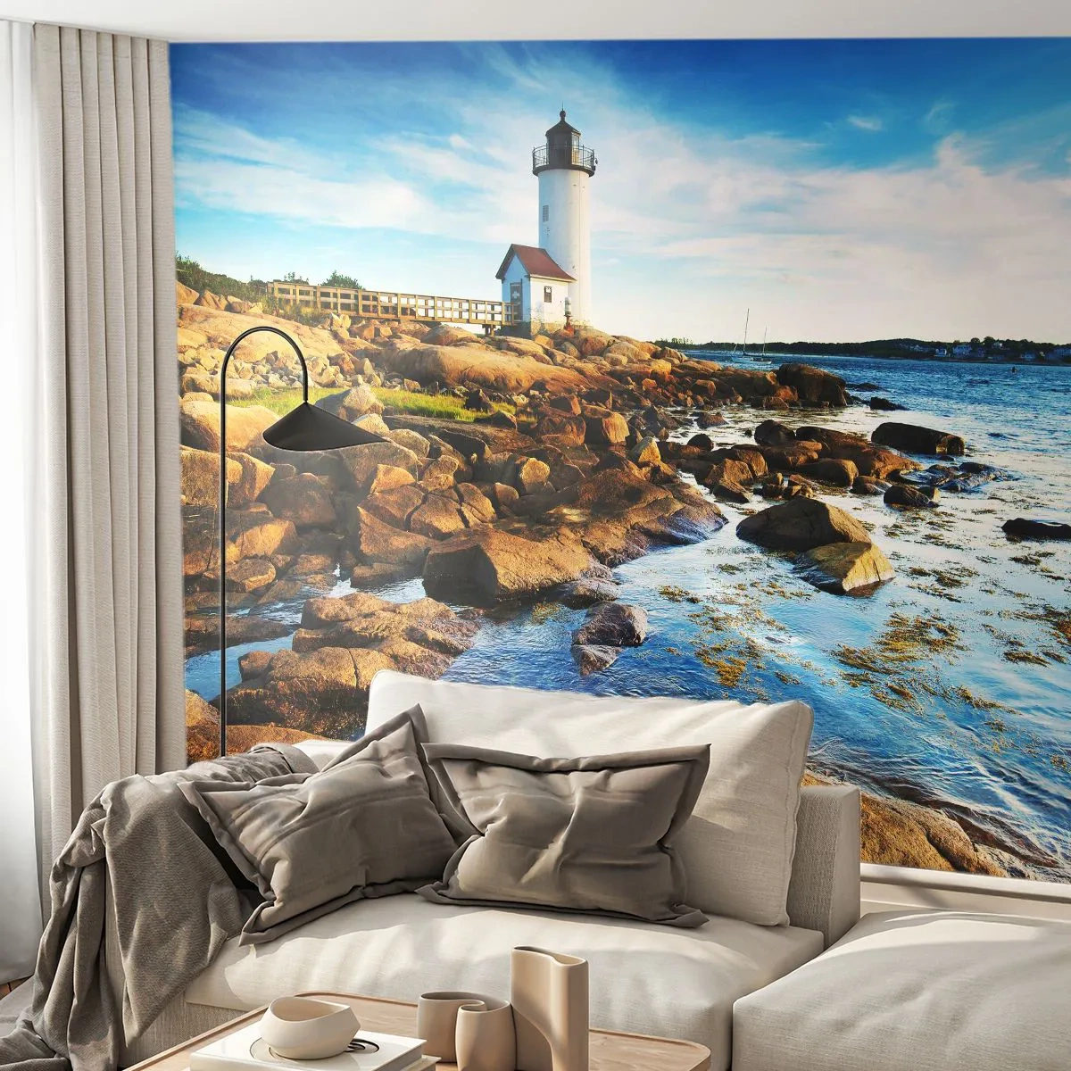 Fotótapéta Premium Sand - Gyertek vissza boldogan, várlak - Tájkép, Világítótorony, Atlanti-óceán - 350x256 cm