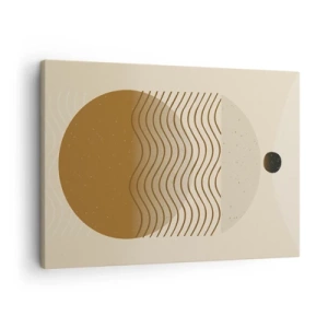 Vászonkép - Geometrikus absztrakció körökkel és hullámos vonalakkal meleg színekben. - 70x50cm - A geometriai formák eredetéről - Modern fali dekoráció nappalihoz és hálószobához ARTTOR