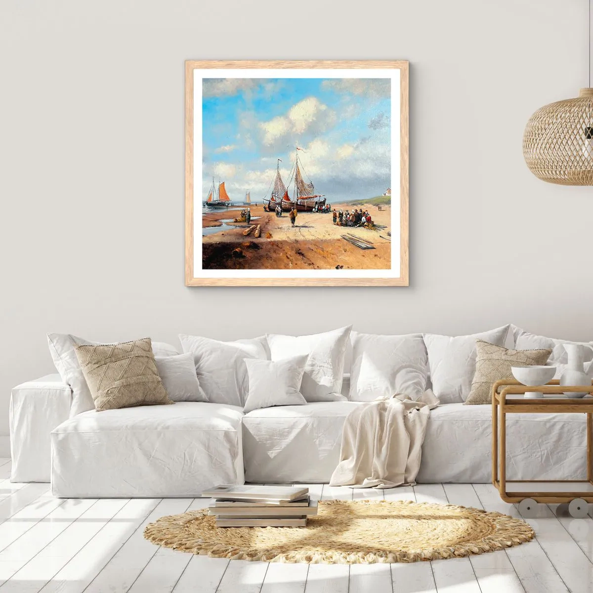 Poszter világos tölgy keretben - Egy sikeres fogás után - 60x60 cm