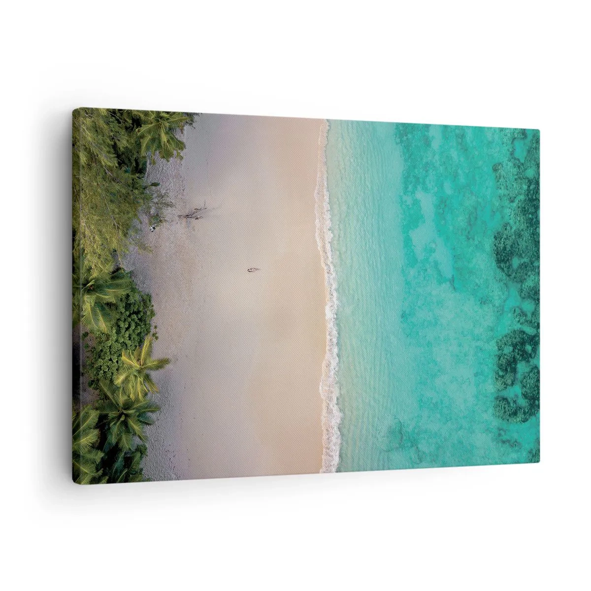 Vászonkép - Légifelvétel egy trópusi strandról türkizkék vízzel - 70x50cm - Paradicsomi tengerpart - Modern fali dekoráció nappalihoz és hálószobához ARTTOR