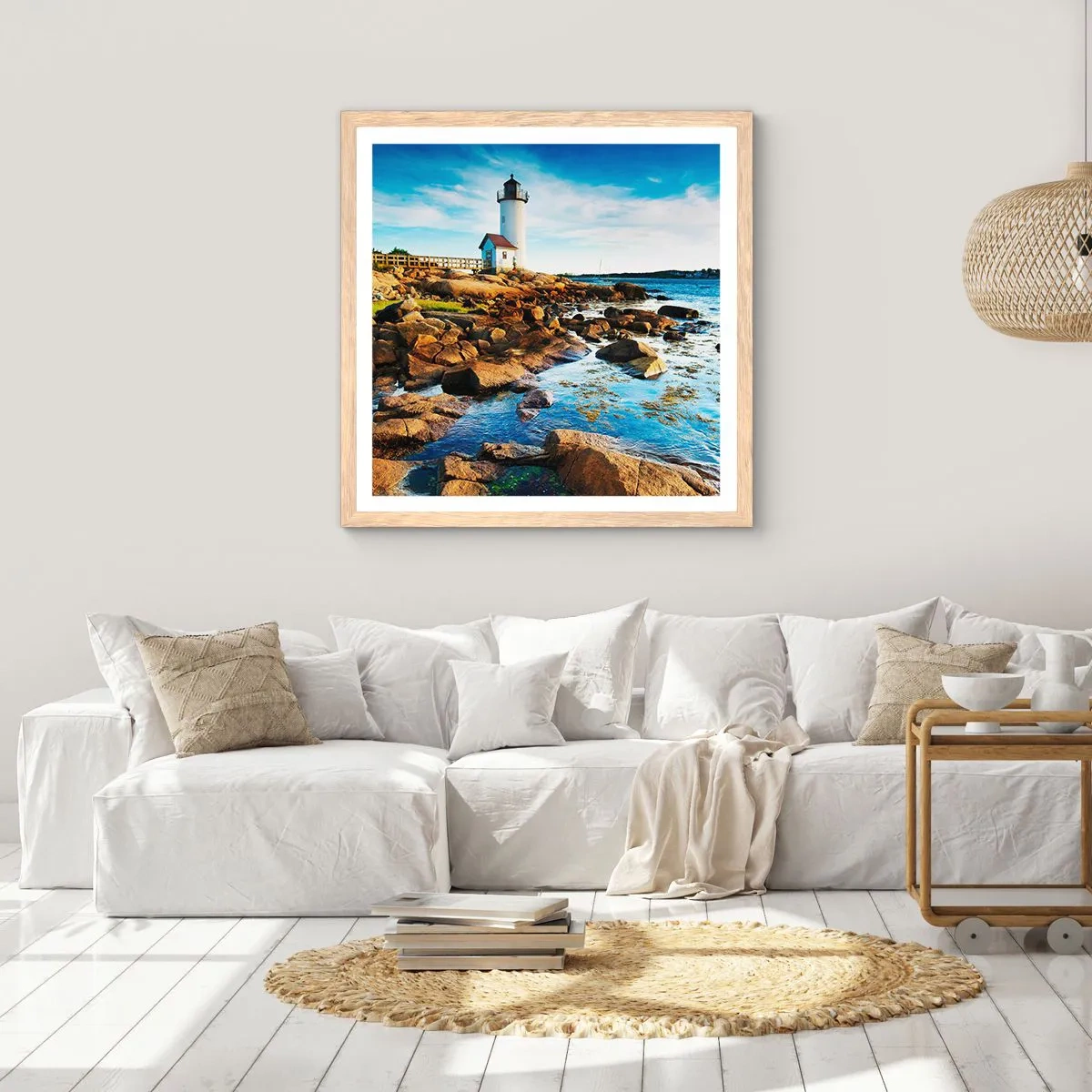 Poszter világos tölgy keretben - Gyertek vissza boldogan, várlak - 50x50 cm