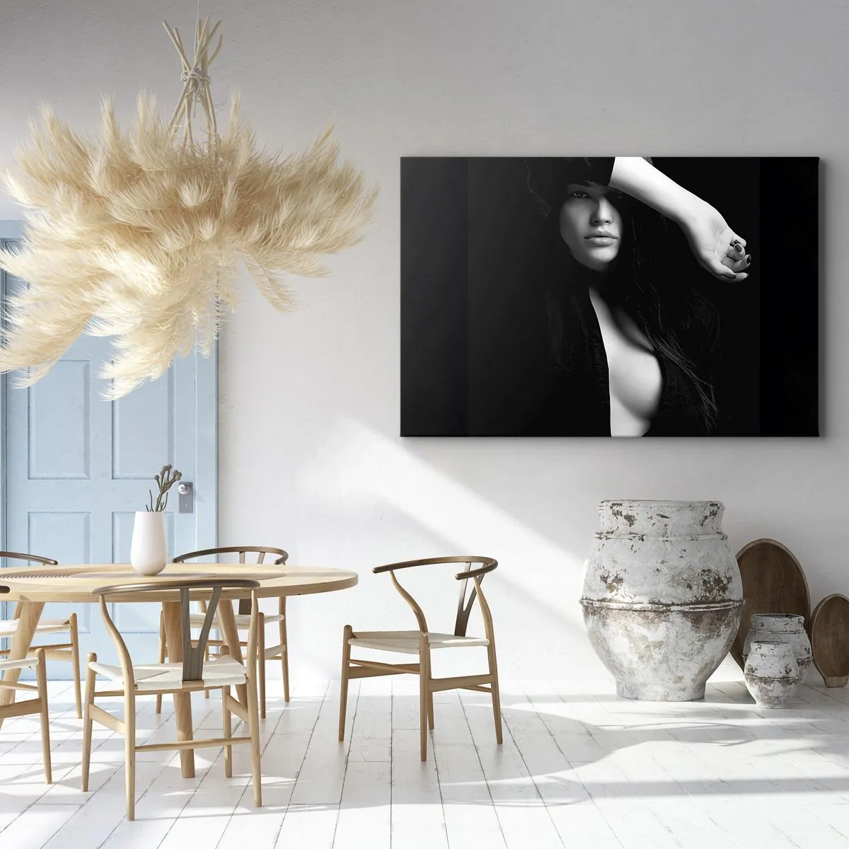 Vászonkép - Stílusos portré egy nőről fekete-fehérben - 70x50cm - A csábítás iskolája - Modern fali dekoráció nappalihoz és hálószobához ARTTOR