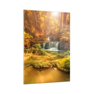 Üveg kép - Erdei vízesés aranyban - 50x70 cm