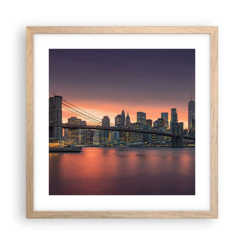 Poszter világos tölgy keretben - Lila csendbe merülve - 40x40 cm