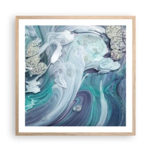 Poszter világos tölgy keretben - Kék áramlatok - 60x60 cm