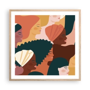 Poszter világos tölgy keretben - Csak a nőiesség - 60x60 cm