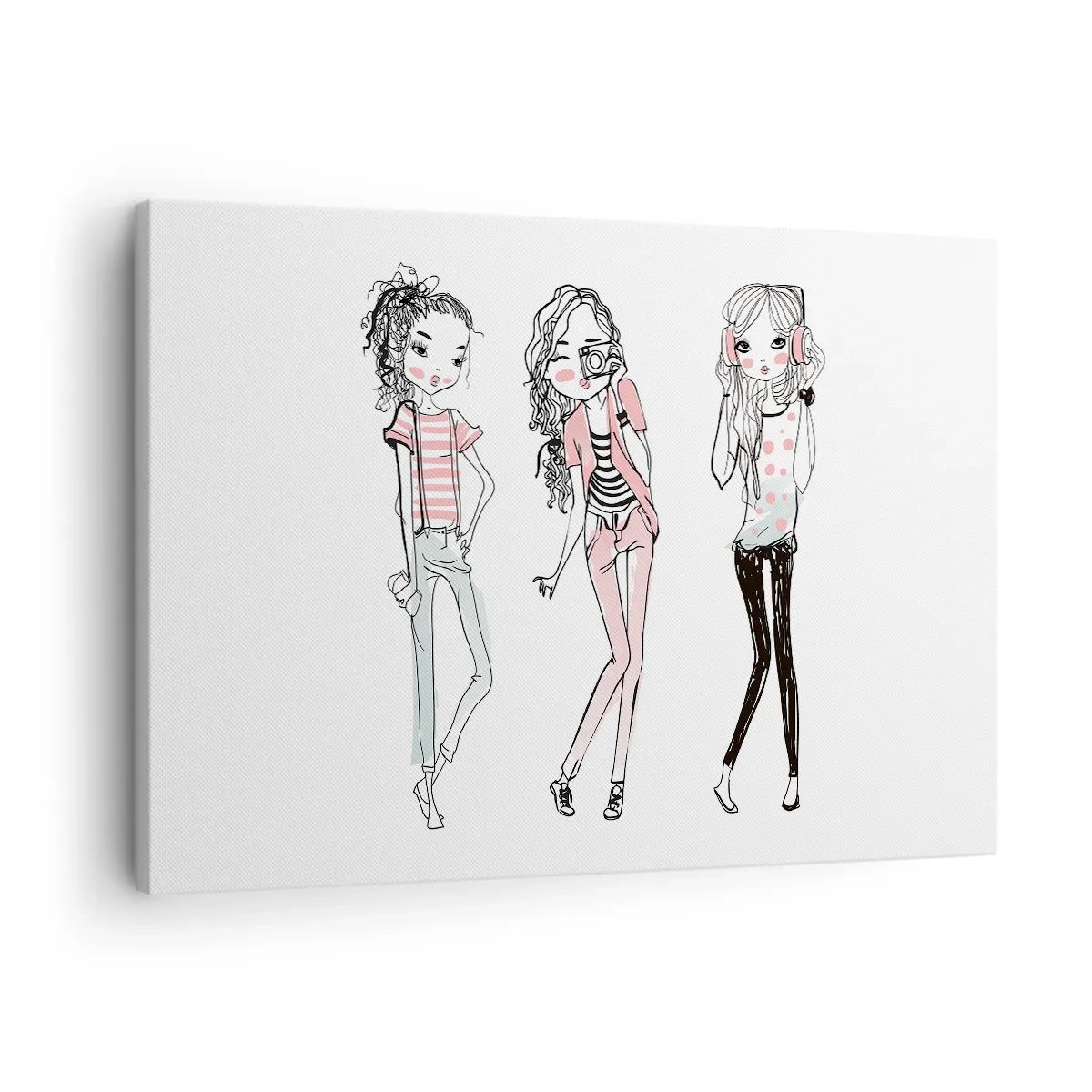 Vászonkép - Divatos lányok pasztell színekben illusztrációja - 70x50cm - Lesz, jó móka lesz - Modern fali dekoráció nappalihoz és hálószobához ARTTOR