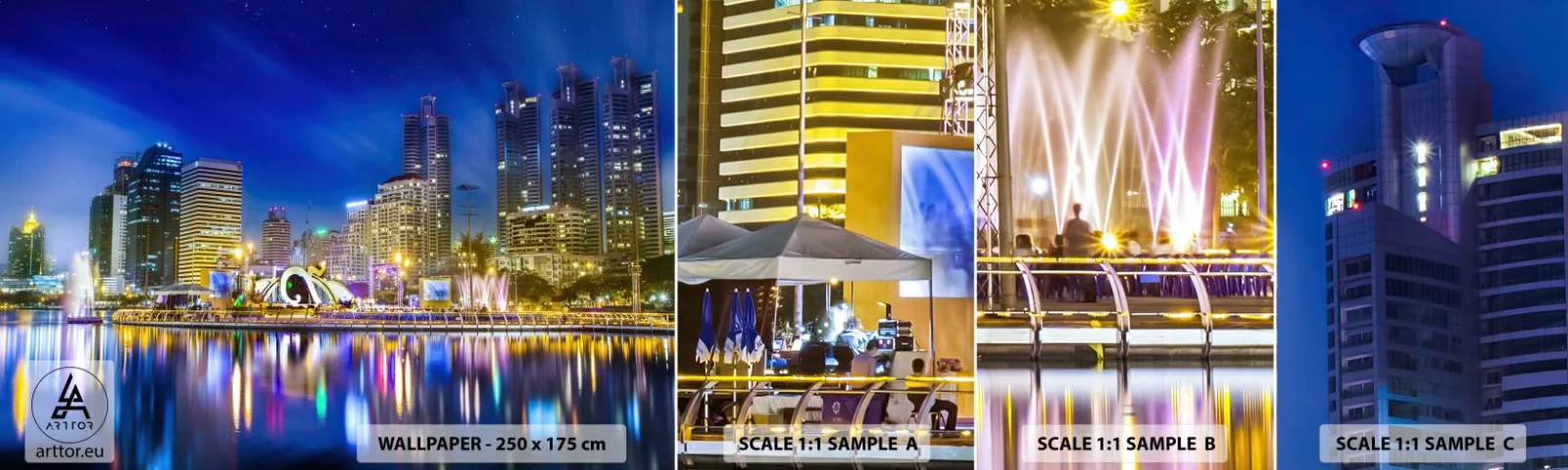 Fotótapéta Minta Standard Eco - Metropolis szivárvány éjszakája - Város, Bangkok, Építészet - 100x30 cm