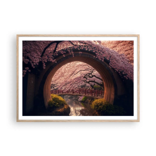 Poszter világos tölgy keretben - Japán tavasz - 100x70 cm