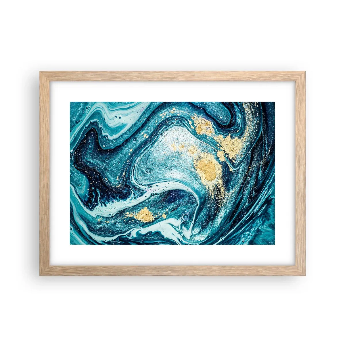 Poszter világos tölgy keretben - Kék örvény - 40x30 cm