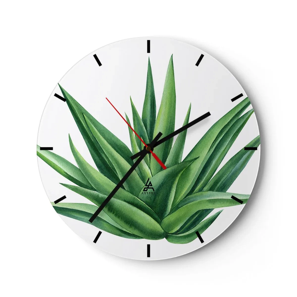 Falióra, Óra - Zöld agave fehér alapon botanikai stílusban - 30x30cm - Zöld - erő - élet - Modern fali dekoráció nappalihoz, konyhához és hálószobához ARTTOR