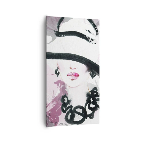 Vászonkép - Fekete és rózsaszín hölgy portréja - 65x120 cm