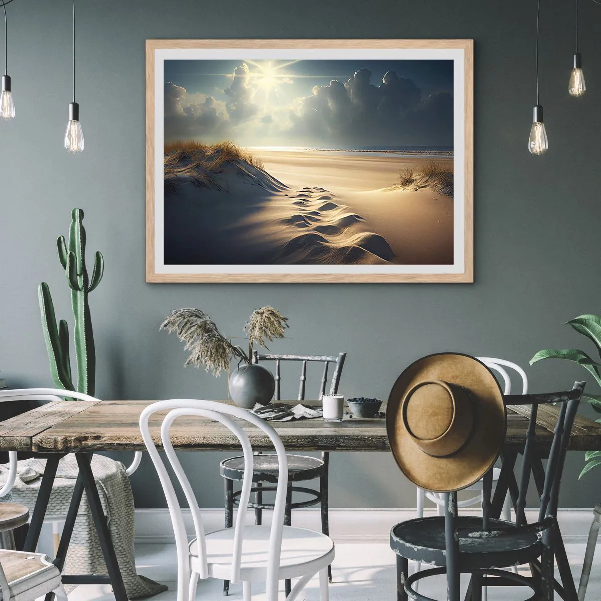 Poszter világos tölgy keretben - Megnyugtató táj - 70x50 cm