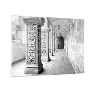 Üveg kép - Történelmi kerengő faragott oszlopokkal - 70x50cm - És hová megy...? - Modern fali dekoráció nappalihoz és hálószobához ARTTOR