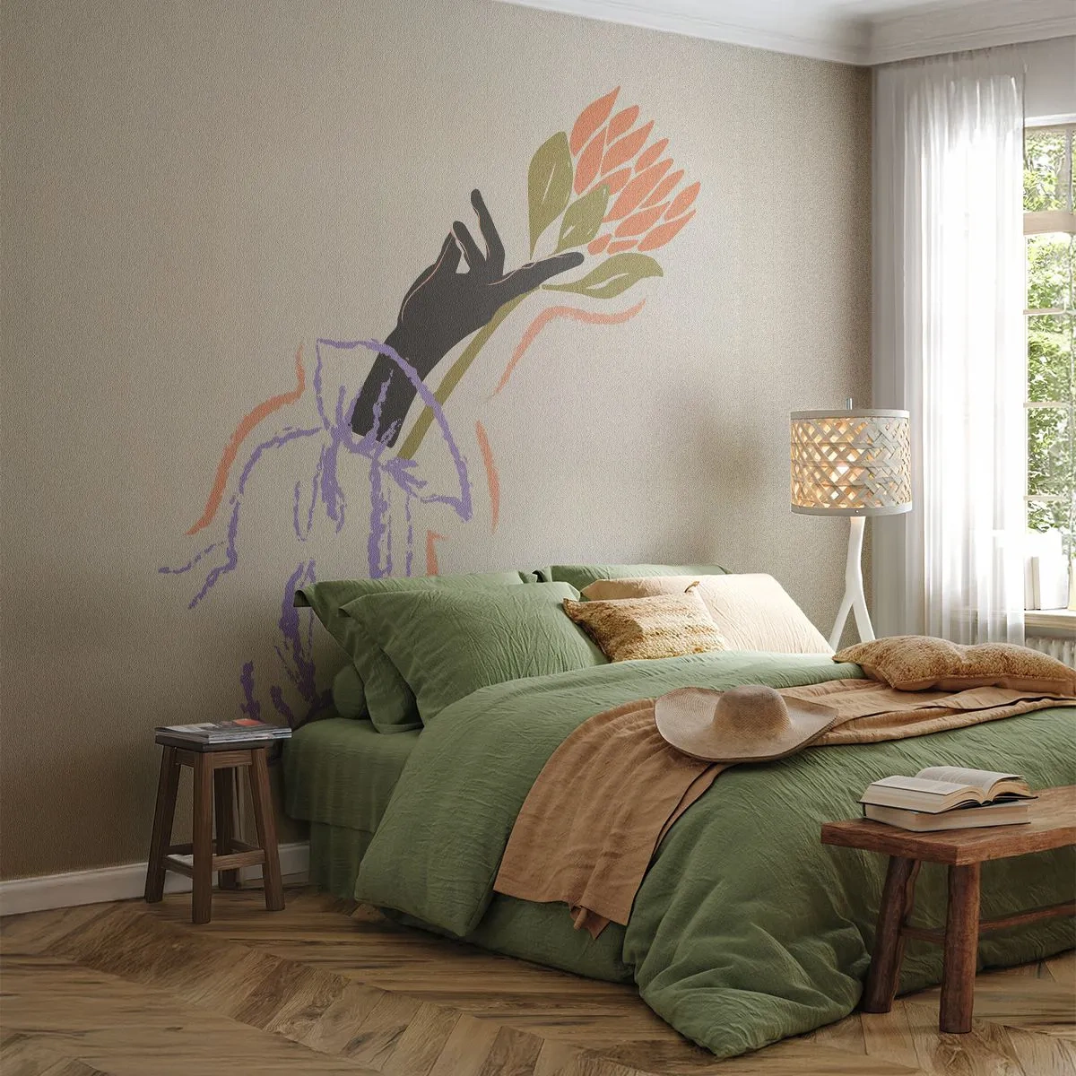 Fotótapéta Premium Sand - Egy testvéri érintés - Kéz, Virág, Minimalizmus - 100x70 cm