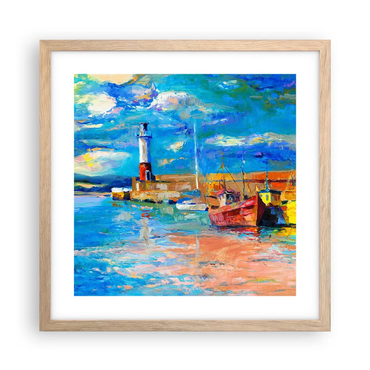 Poszter világos tölgy keretben - Egy délután a szivárványos öbölben - 40x40 cm