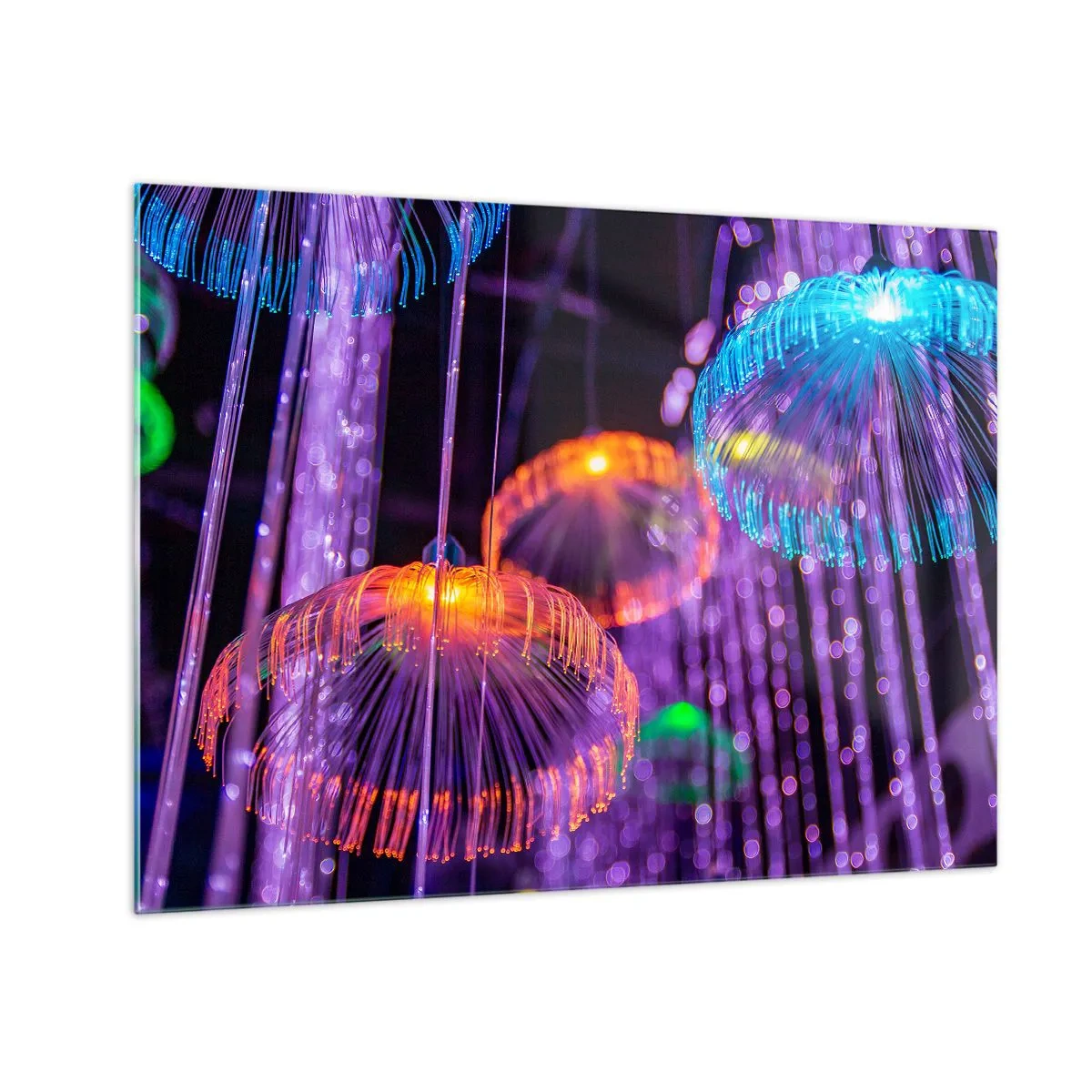 Üveg kép - Színes, medúzára emlékeztető fényszerkezetek - 70x50cm - Világító szökőkút - Modern fali dekoráció nappalihoz és hálószobához ARTTOR
