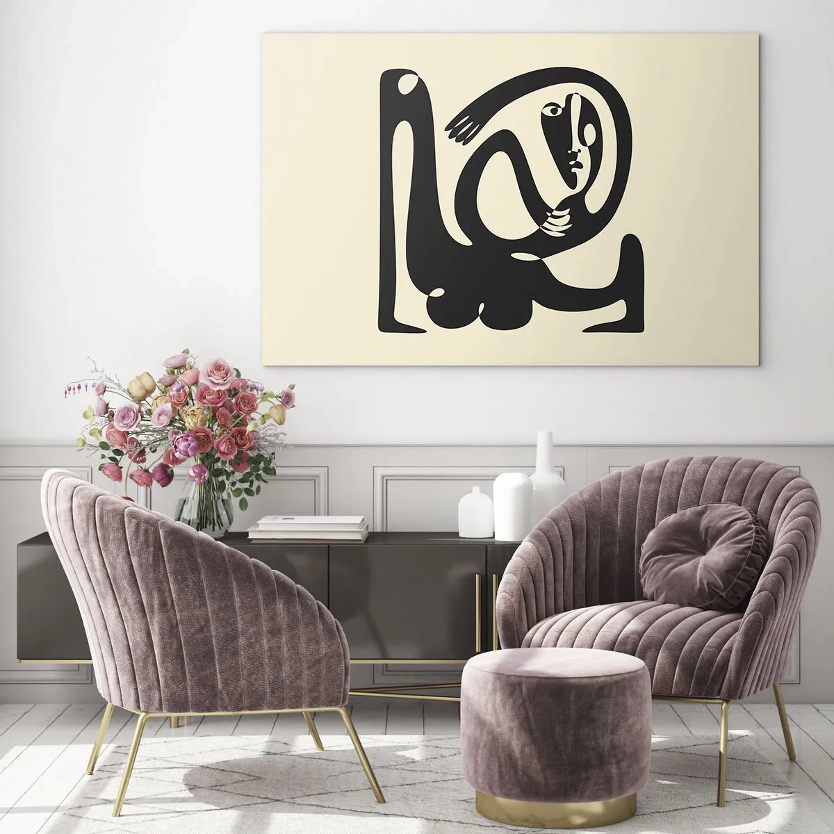 Üveg kép - Absztrakt portré Picassóra emlékeztető stílusban - 70x50cm - Majdnem Picasso - Modern fali dekoráció nappalihoz és hálószobához ARTTOR