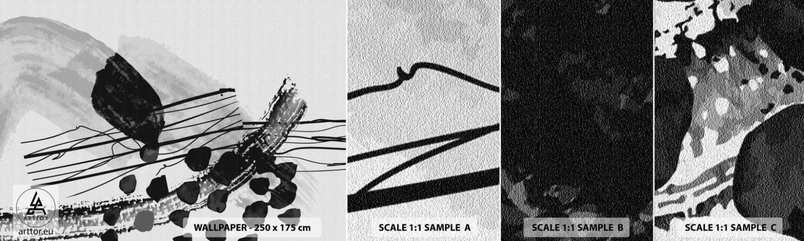 Fotótapéta Minta Standard Eco - Fekete-fehér organikus absztrakció - Absztrakció, Modern, Darab - 100x30 cm