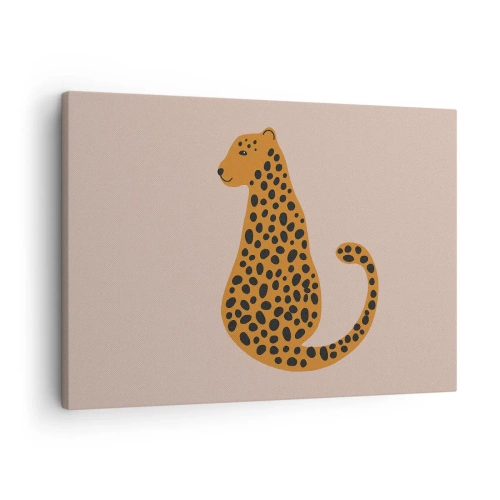 Vászonkép - Egy minimalista rajz egy párducról bézs háttér előtt - 70x50cm - A párducminta divatos - Modern fali dekoráció nappalihoz és hálószobához ARTTOR