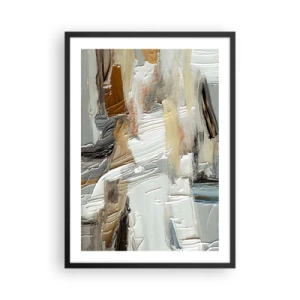 Poszter fehér keretben - Texturális absztrakció semleges árnyalatokban - 50x70cm - Színes rétegződés - Modern fali dekoráció nappalihoz és hálószobához ARTTOR