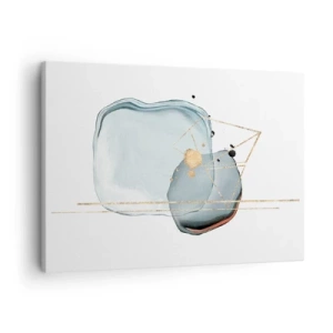 Vászonkép - Absztrakt formák kék és arany árnyalatokban fehér alapon - 70x50cm - Cseppek tanulmánya - Modern fali dekoráció nappalihoz és hálószobához ARTTOR
