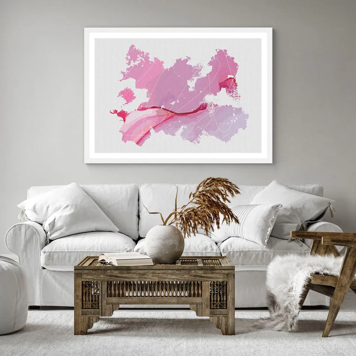 Poszter fekete keretben - Egy rózsaszín világ térképe - 100x70 cm