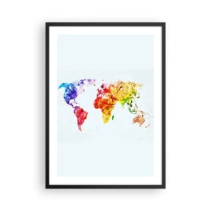 Poszter fehér keretben - Színes akvarell világtérkép - 50x70cm - A világ minden színe - Modern fali dekoráció nappalihoz és hálószobához ARTTOR
