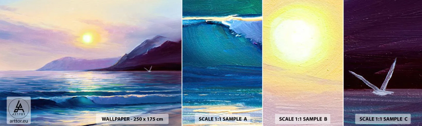 Fotótapéta Minta Öntapadós Deluxe Sticker - Víz és levegő kristály - Tájkép, Tenger, Hegyek - 100x30 cm