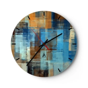Falióra, Óra - Absztrakt téglalapok kék és barna árnyalatokban - 30x30cm - A kék fátyolon keresztül - Modern fali dekoráció nappalihoz, konyhához és hálószobához ARTTOR