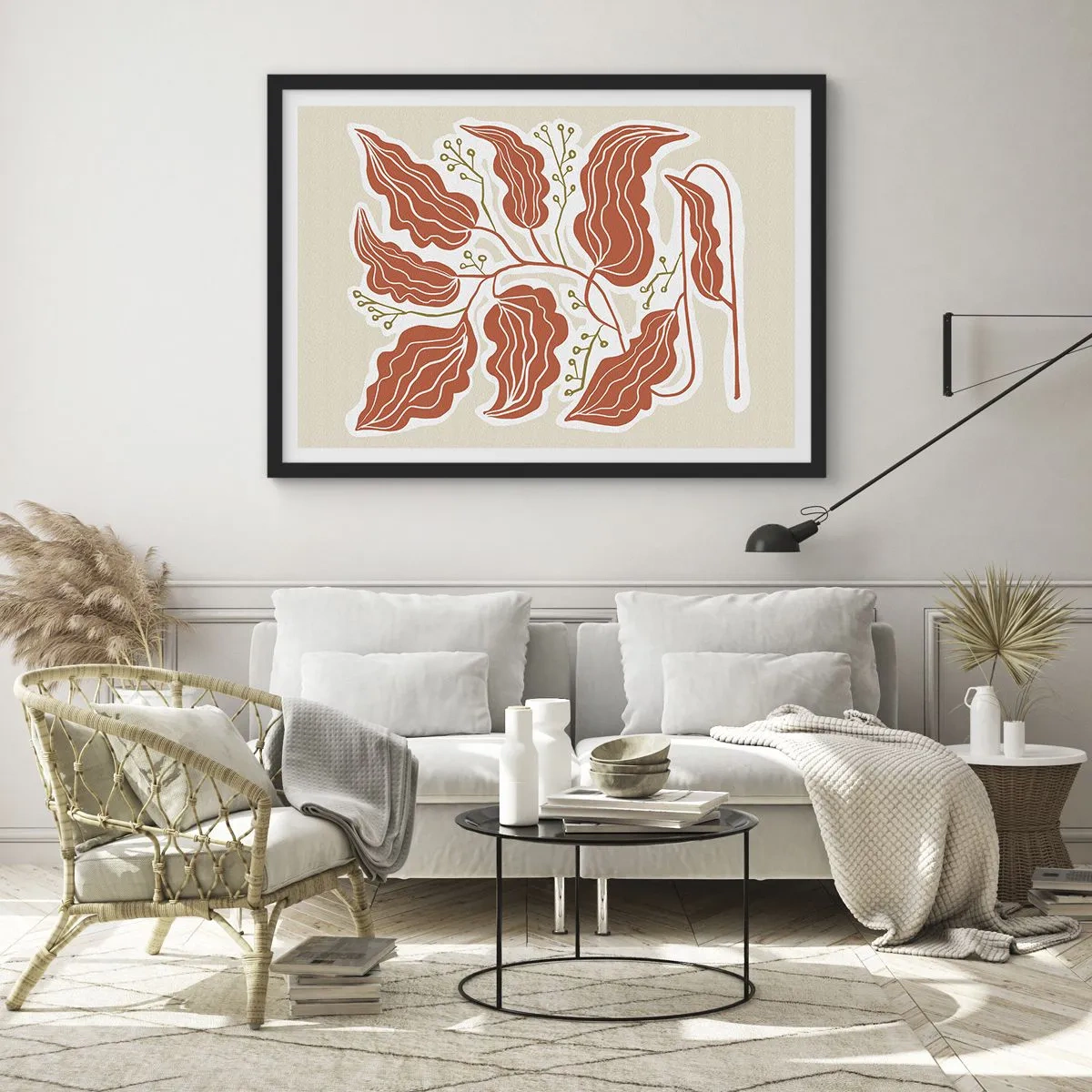 Poszter fehér keretben - Népi és korall - 100x70 cm