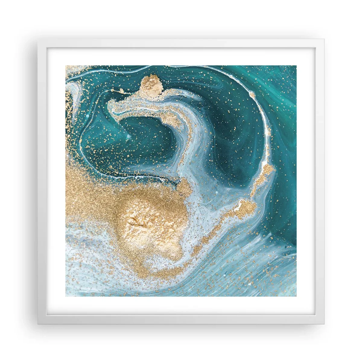 Poszter fekete keretben - Arany és türkiz örvénye - 50x50 cm