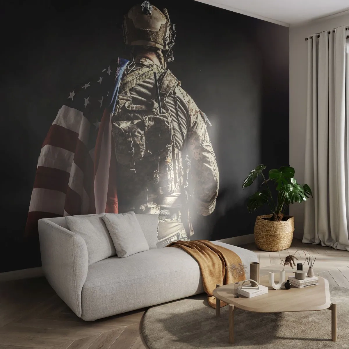Öntapadós Fotótapéta Deluxe Sticker - Pont ezért - Katona, Amerikai zászló, Kommandó - 400x280 cm