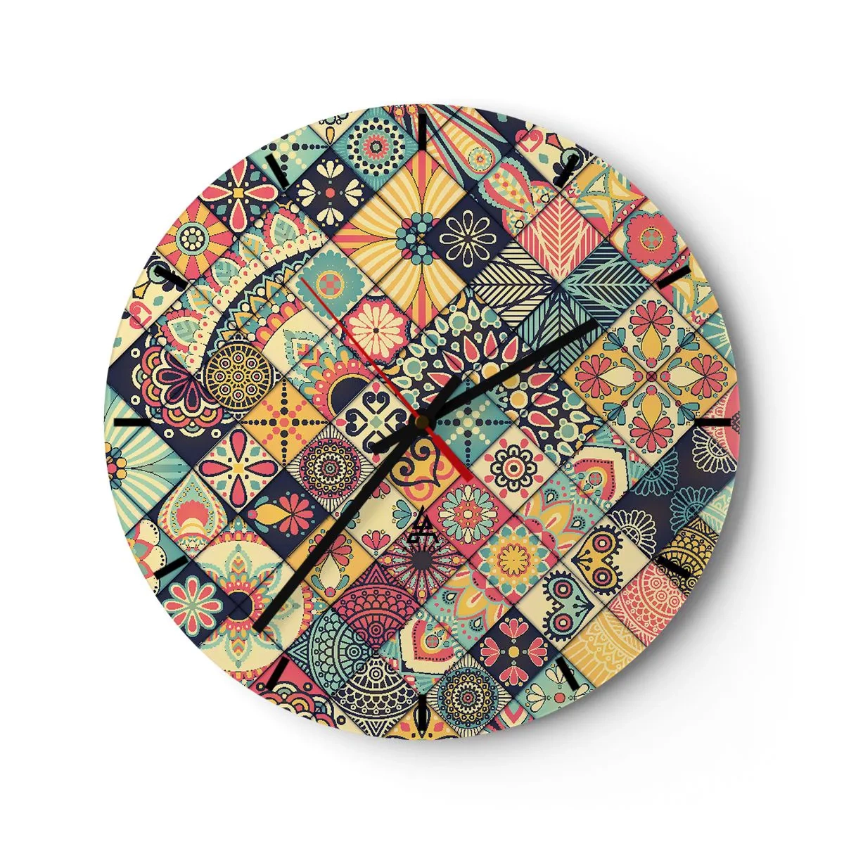 Falióra, Óra - Színes patchwork motívum geometrikus mintákkal - 30x30cm - Marokkói hangulat - Modern fali dekoráció nappalihoz, konyhához és hálószobához ARTTOR