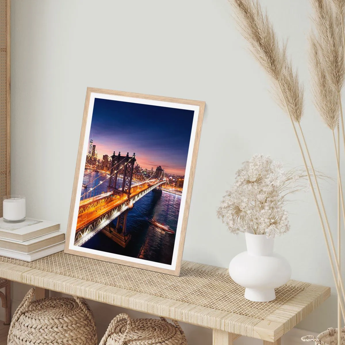 Poszter világos tölgy keretben - Ragyogó híddal a város szívébe - 70x100 cm