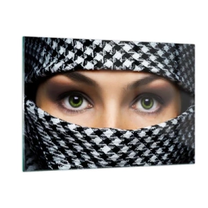 Üveg kép - Egy fátyolos zöld szemű szépség portréja - 120x80 cm