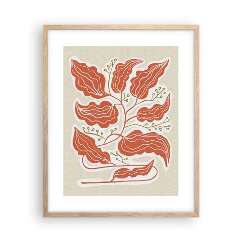 Poszter világos tölgy keretben - Népi és korall - 40x50 cm